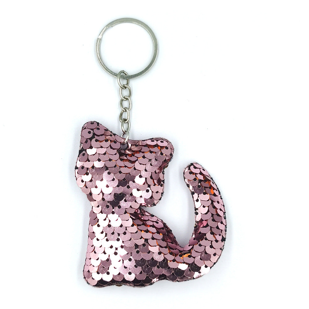 Wholesale Fish Scale PET Glitter Reflective Glossy Cat Keychains